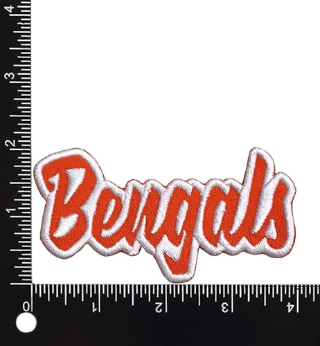 Miniatura 9 de Bengals, espíritu escolar, bordado, parche para planchar (2 x 4 pulgadas) Bengals (purpurina negracontorno blanco)