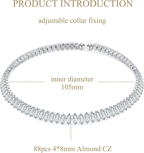 Miniatura 5 de AiliFe Gargantilla de circonita cúbica para mujeres y hombres, collar de tenis blanco brillante con diamantes de imitación falsos para novia, boda,