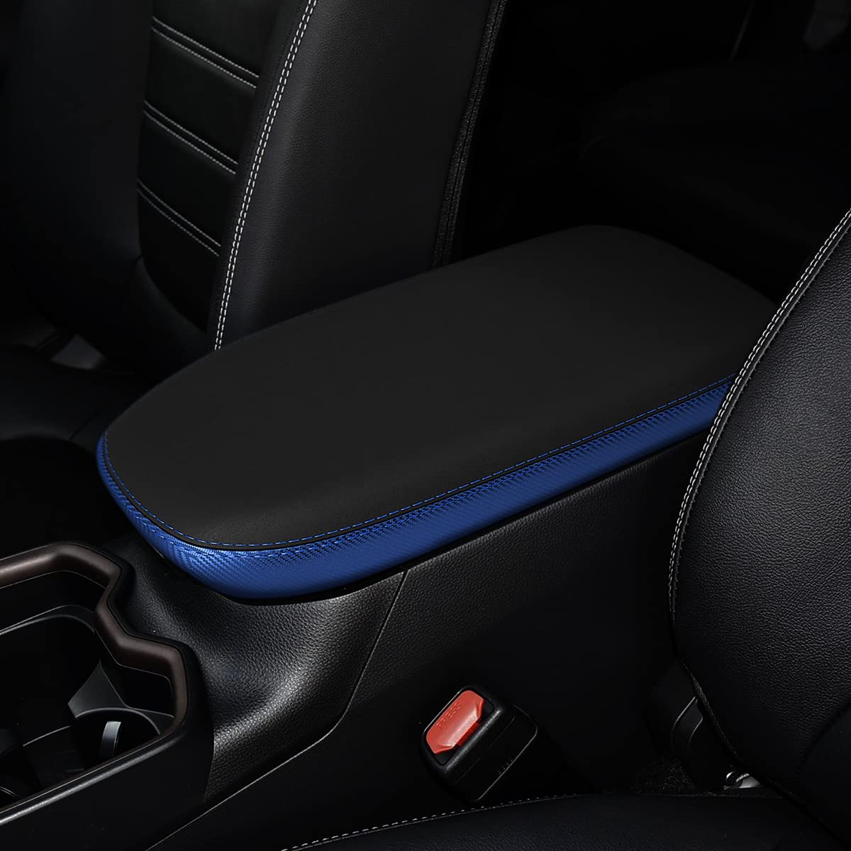 INTGET Center Console Armrest Cover for Toyota RAV4 Accessories 2025 2024 2023 2022 2021 2020 2019 Leather Middle Console Lid Cover Pad Protector Arm Rest Covering Car(Black with Blue)
