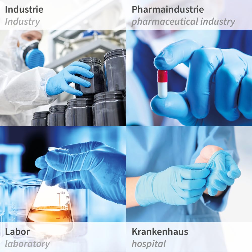 FRANZ MENSCH 500 Stück Hygostar Chemikalienschutzhandschuhe Super High Risk | Nitril, blau, 8/M, L: 30cm, Karton, Schutzhandschuhe, Chemie-Handschuhe, Latexhandschuhe