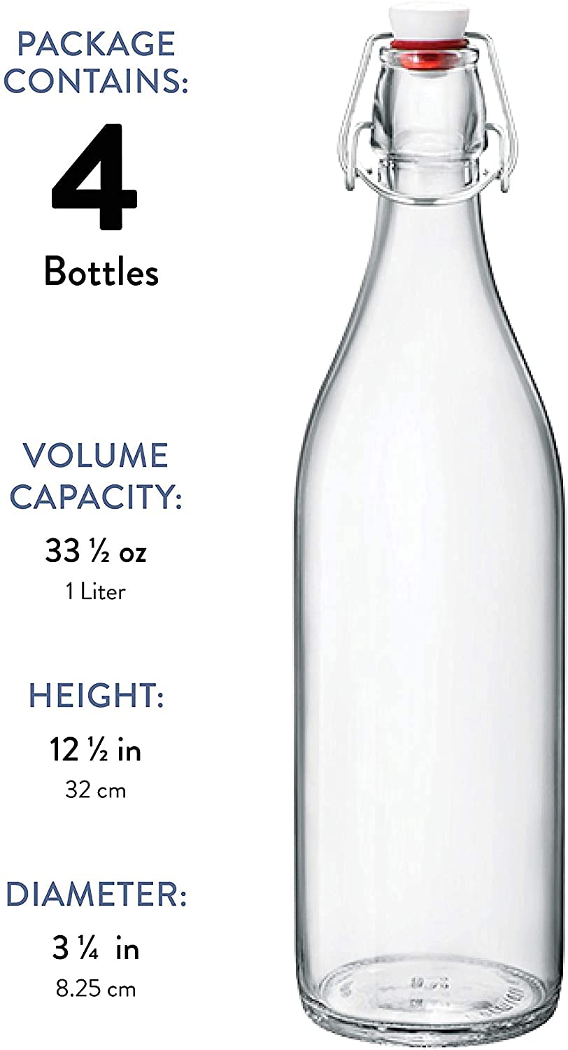 BENTEX LUXURY GLASSWARES Swing Top Flip with Airtight Cap Glass Bottles Set For Fridge, Storage, Beverages, Smoothies, Soda, Juice, Water, Milk (Transparent, 1000 ml) - Pack of 4 1