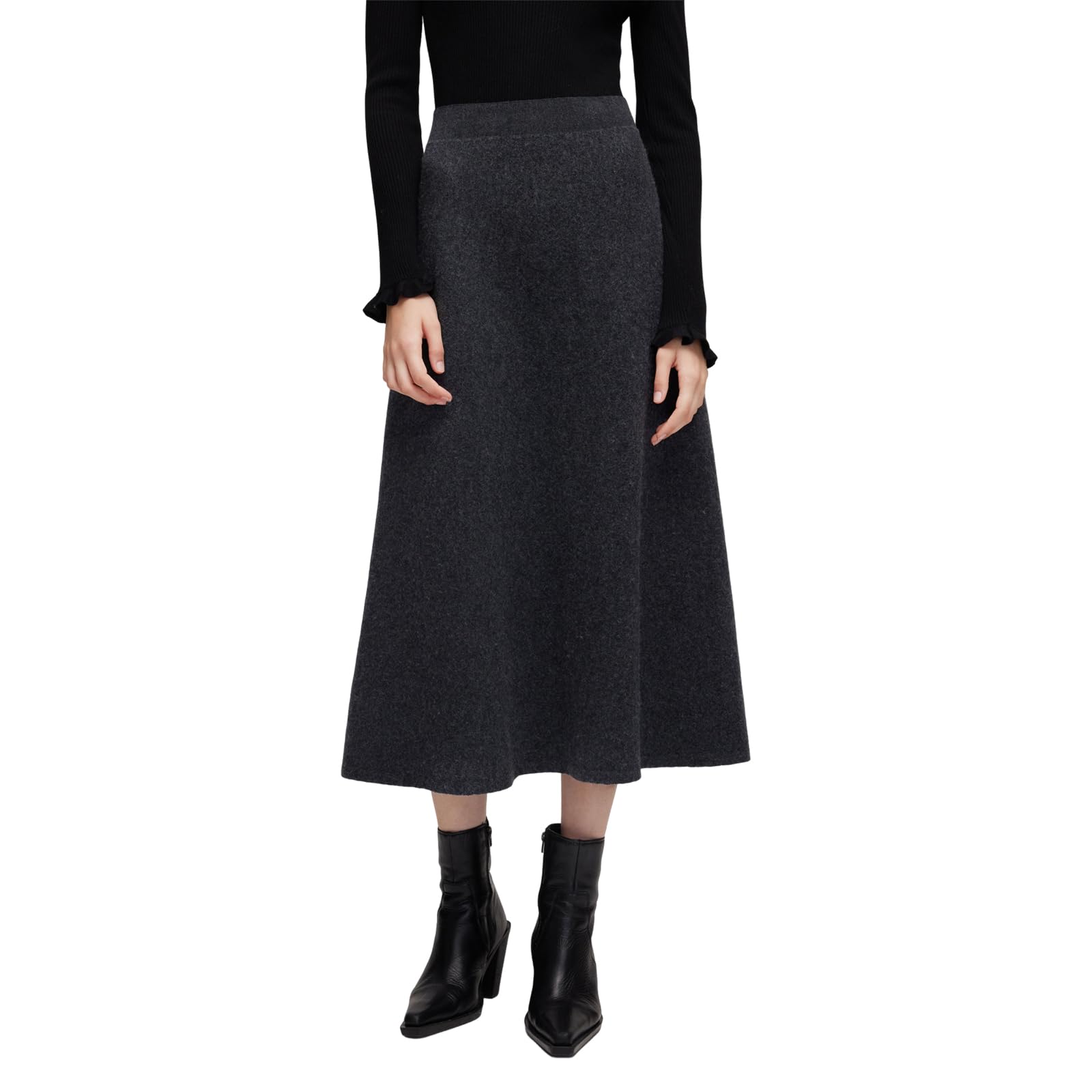 GOELIA Womens Skirts Wool Blend Dark Gray High Waist A-Line Flowy Fall Formal Skirt Work Teacher Outfits Midi