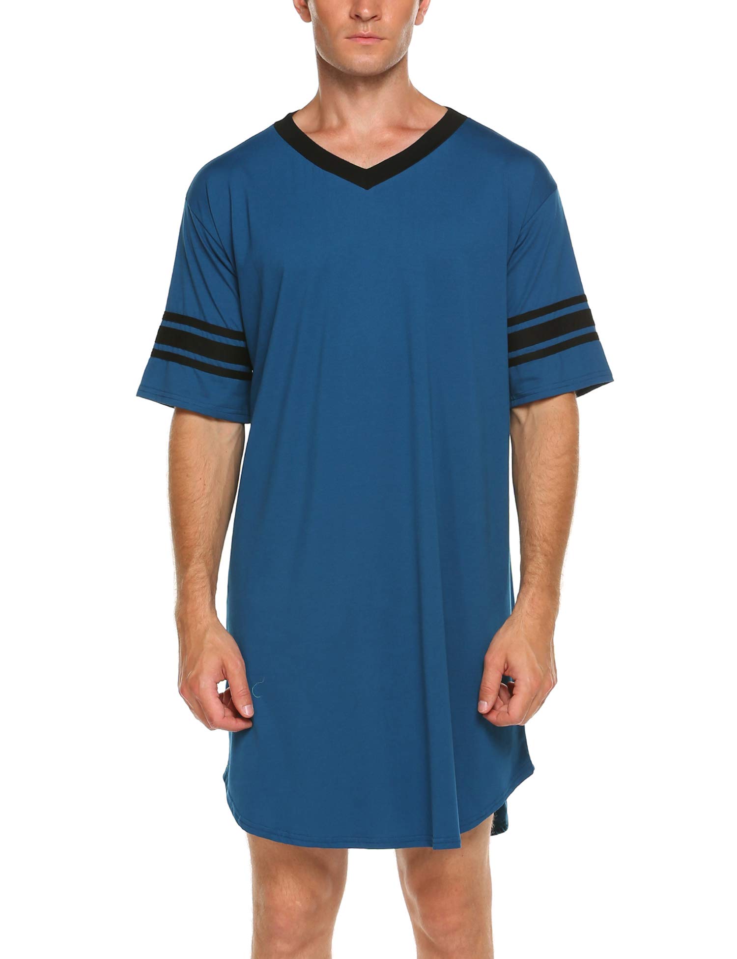 Men's Nightshirt Comfy Nightwear Big&Tall V Neck Short Sleeve Soft Loose Pajama Sleep Shirt-image-5
