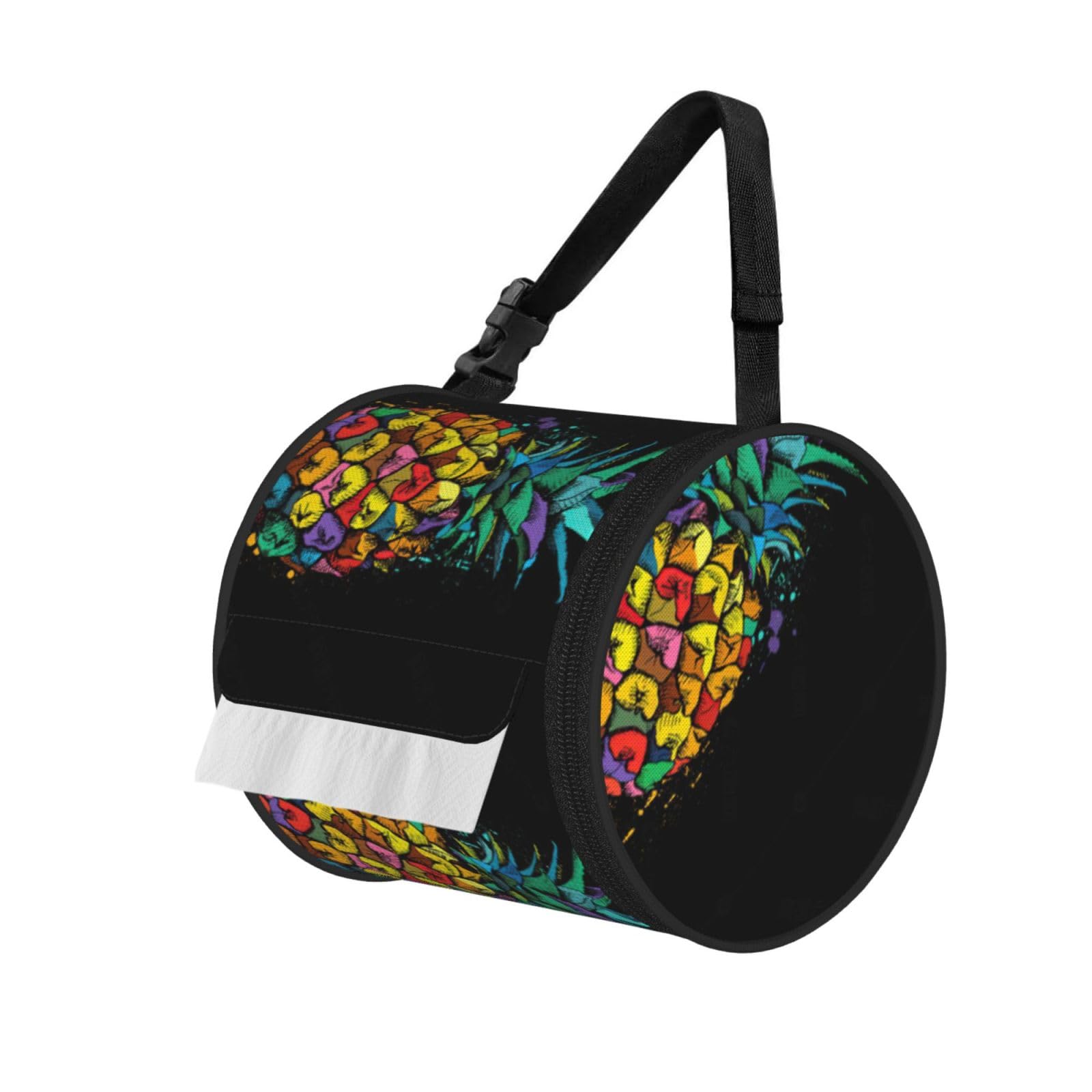 Colorful Pineapple Print Fashion Tissues Organizer Box, Hanging Tissue Holder For Purse Coins For Car Office Daily Outing