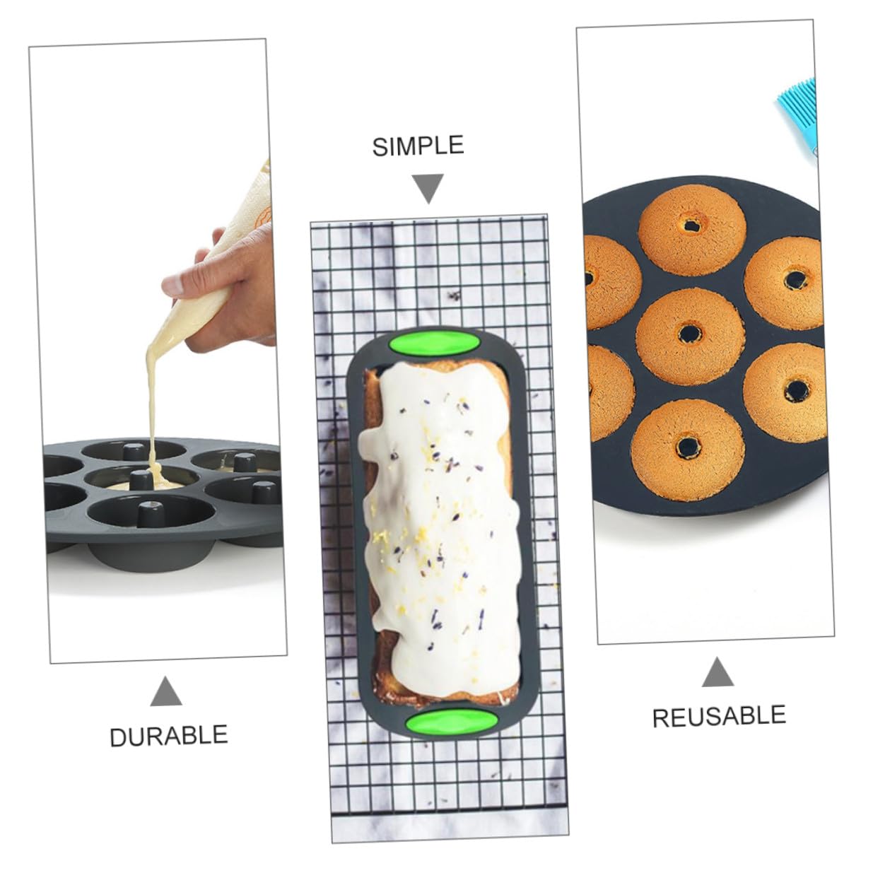 UKCOCO Kit de Moldes de Silicona para Repostería 5 Piezas, Molde para Pastel DIY Resistente a Altas Temperaturas, Color Gris, Apto para Horno y Refrigerador, Adecuado para Cocina Casera
