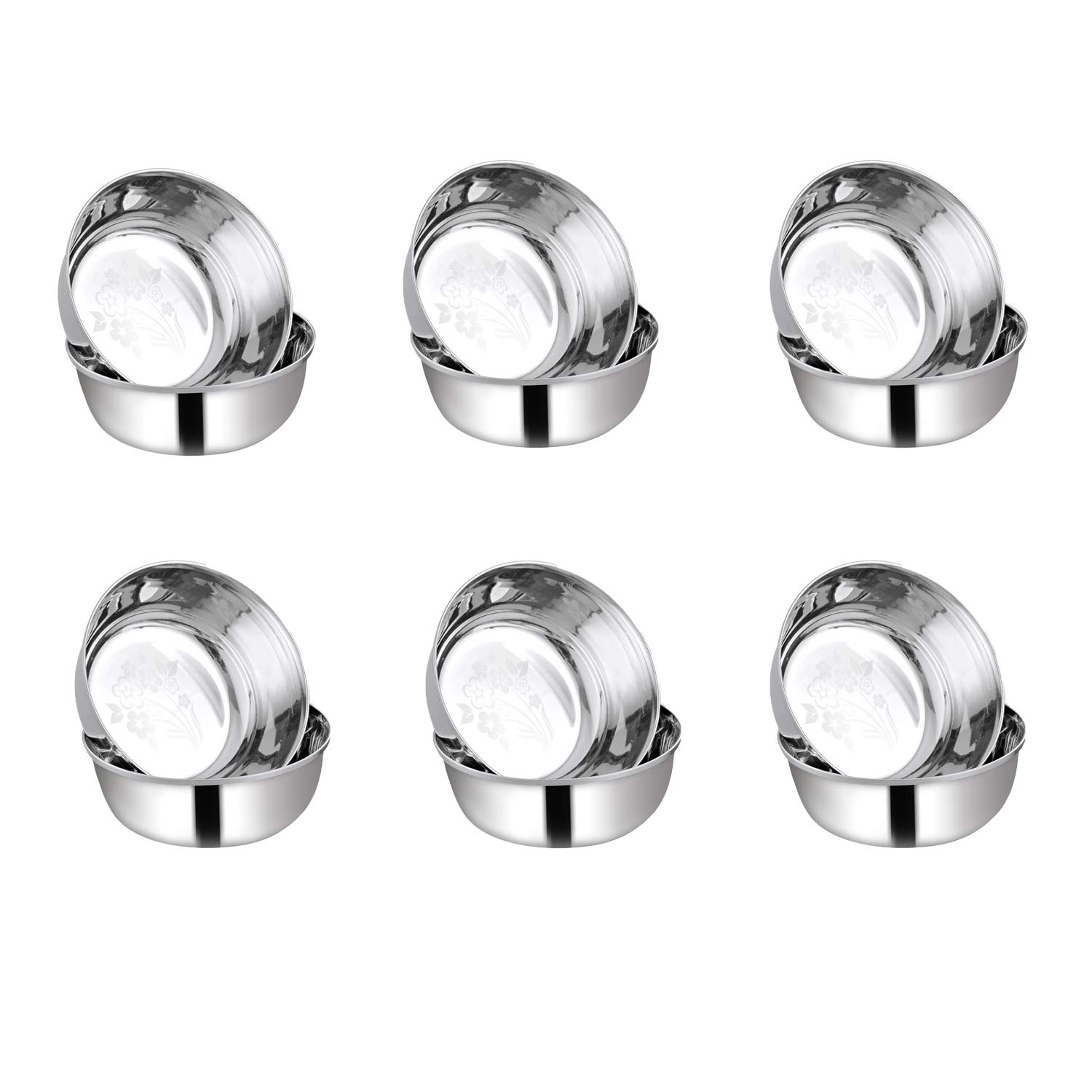 Sorabh LCVT 5 Stainless Steel Cherry Vati Bowl/Katori for Serving Dish 22g (Laser,Set of 12)