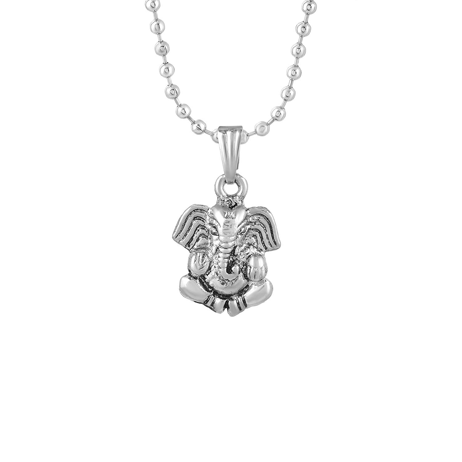morir Silver Plated Vintage Look Lord Ganesh Ganapati Vinayak Spritual Chain Pendant Locket Necklace Religious Jewellery for Men and Women-picture-40