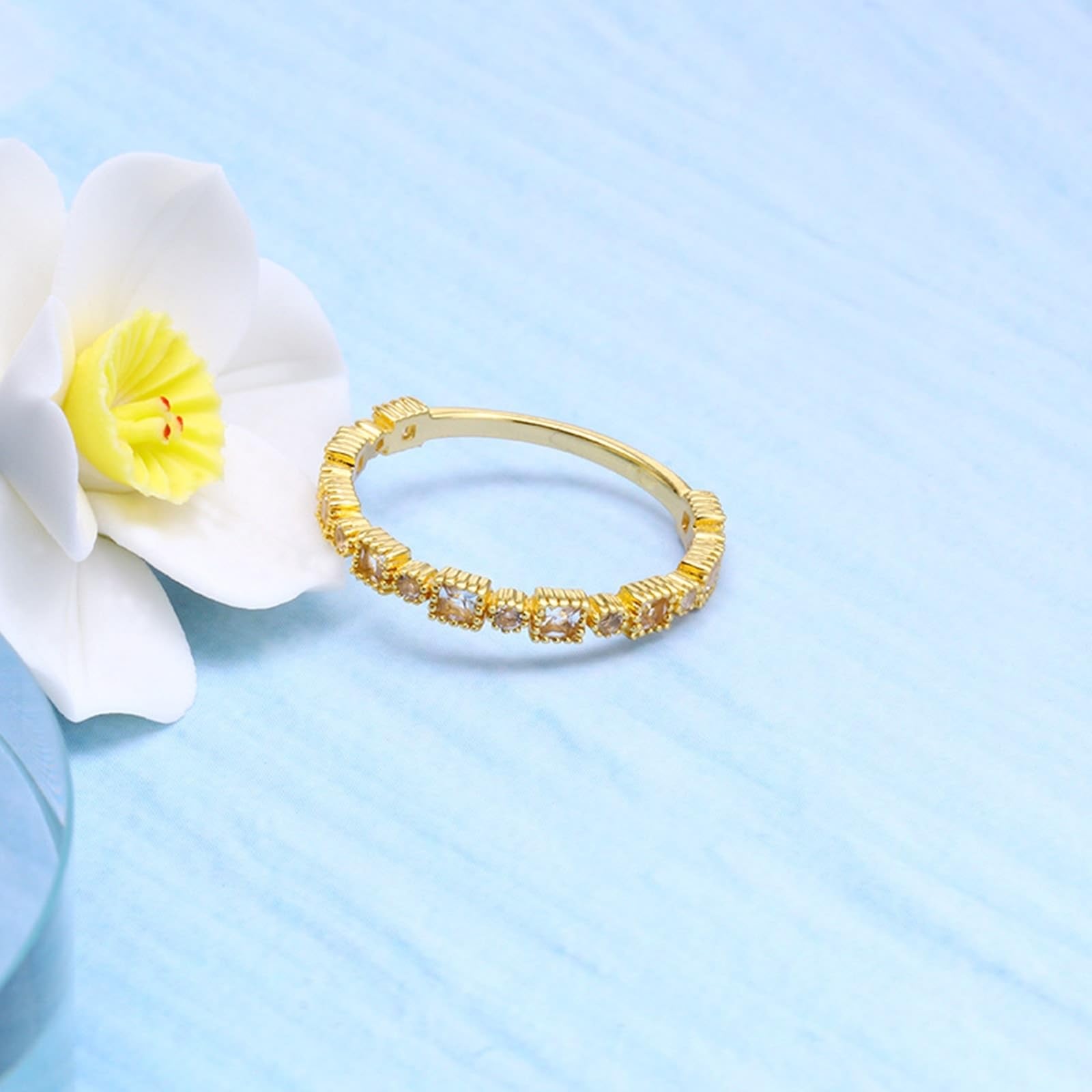 Anillo de boda de oro amarillo Au 375/585/750 con moissanita cuadrada, forma vintage