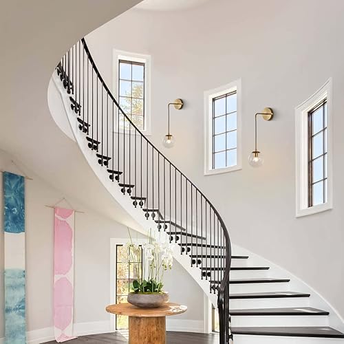 Miniatura 7 de BOKT Juego de 2 apliques de pared modernos de mediados de siglo con forma de globo de latón cepillado dorado juego de 2 lámparas de pared de bola de