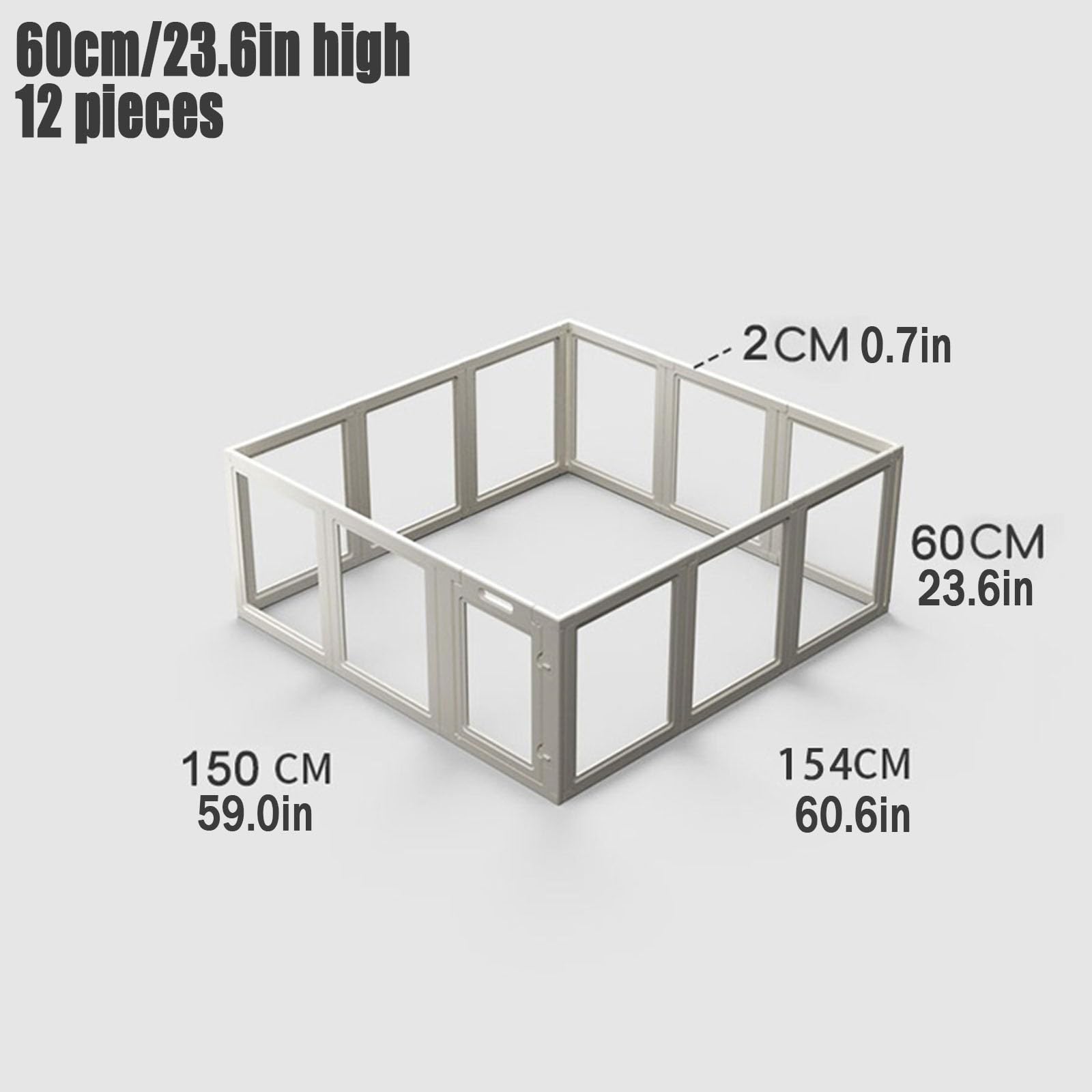 Genérico Parque Transparente para Perros, Parque para Cachorros, Corral expandible, Valla Plegable con Puerta de Paso, Apto para Perros, Gatos, Conejos y Mascotas(60cm/23.6in,12Pieces)