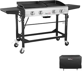 review Royal Gourmet GD401C 4-Burner Portable Propane Flat Top Gas Grill and Griddle Combo, Black