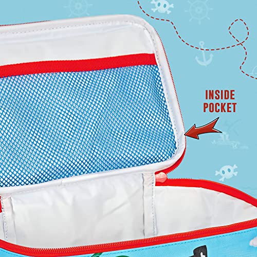 PERLETTI Thermo Lunchbox für Jungen mit Pirat Dinosaurier - Blaue Brotdose 5L für Kinder Kindergarten Grundschule - Isolierte Lunchbag Brotbeutel Weich für Reisen - 15x23x15 cm (Pirat)