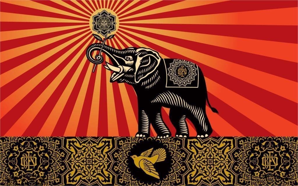 Orjdjz Wxkbl Elephants by Shepard Fairey Poster and Prints Pop Wall Art Shepard Fairey Canvas Painting Modern Picture for Office Decor 40x60cmx1 Frameless