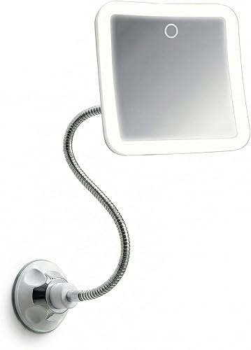 Fancii Espejo de Aumento Flexible 10x con 3 Ajustes de Luz LED, Recargable - Espejo de Maquillaje Iluminado con Cuello de Ganso para Baño, Montaje