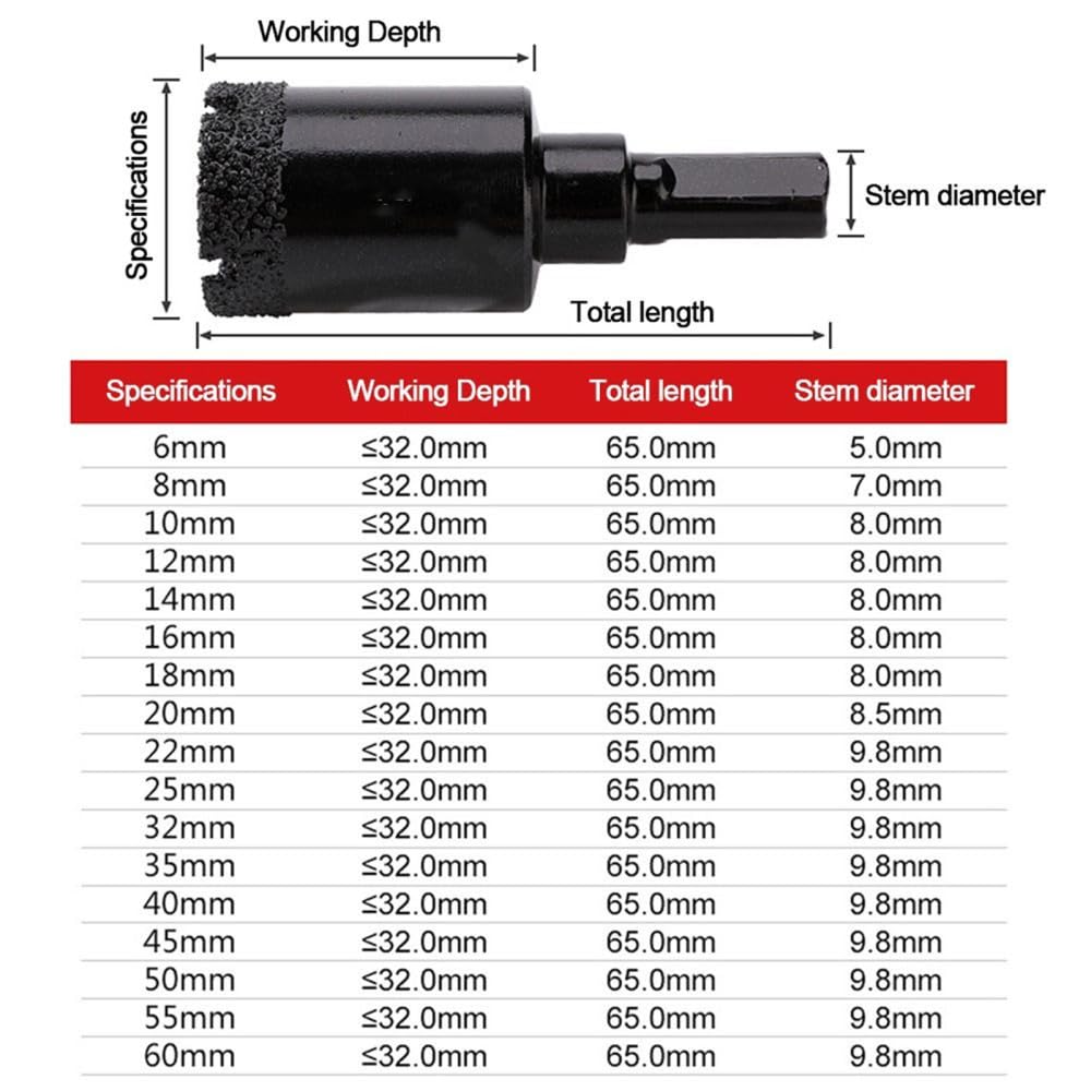 Punta Da Trapano 65 Mm Per Piastrelle E Marmo | Con Punta Di Centraggio | Gambo Esagonale 9.5 Mm - Foto 6