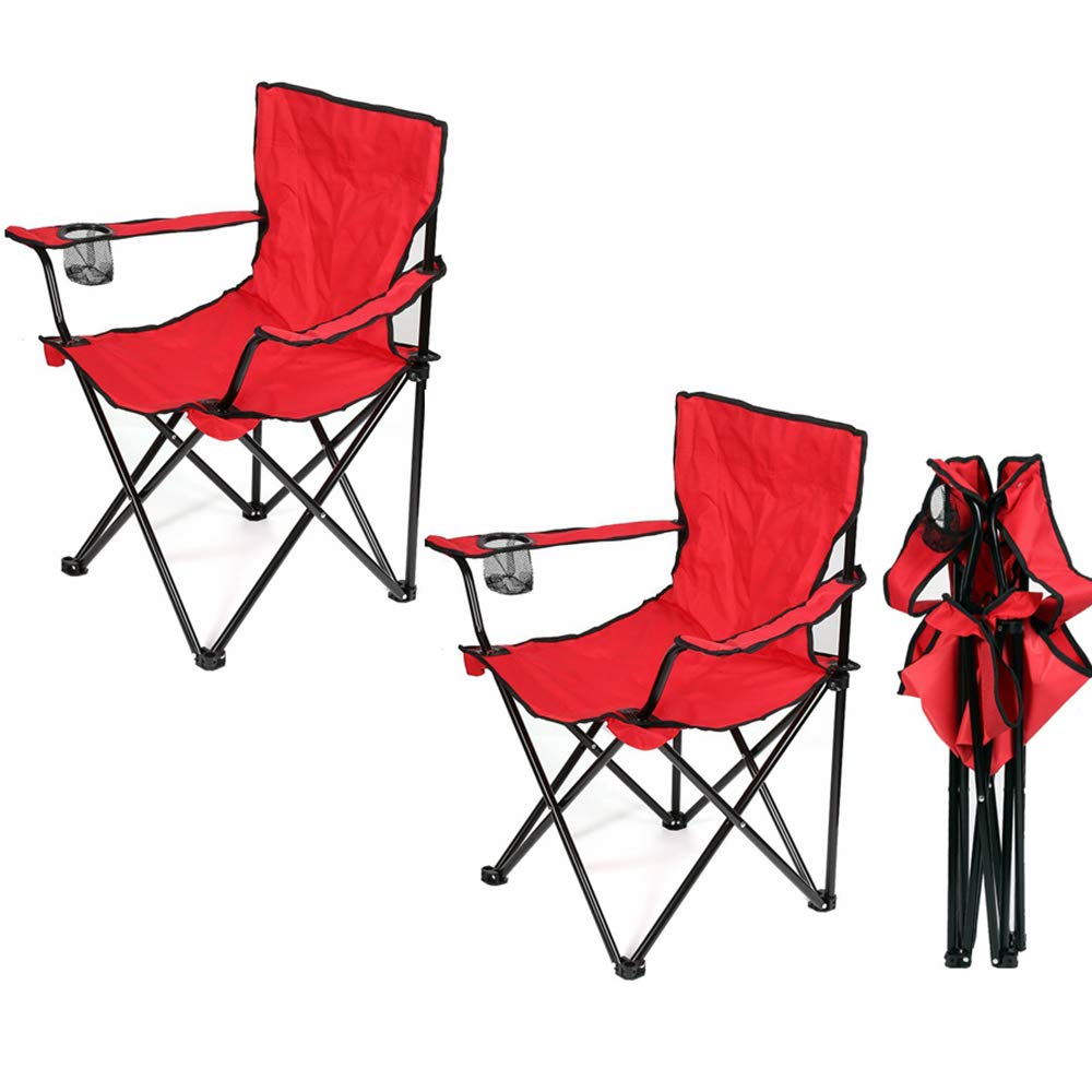 Lot de 2 Chaise Pliante Camping Fauteuil Pliable Chaise de Plage Ultra léger avec Porte Gobelet, Rembourrage en Mousse, Idéal Voyages, Pêche, Festival, Camping, Plage-Rouge-2PC