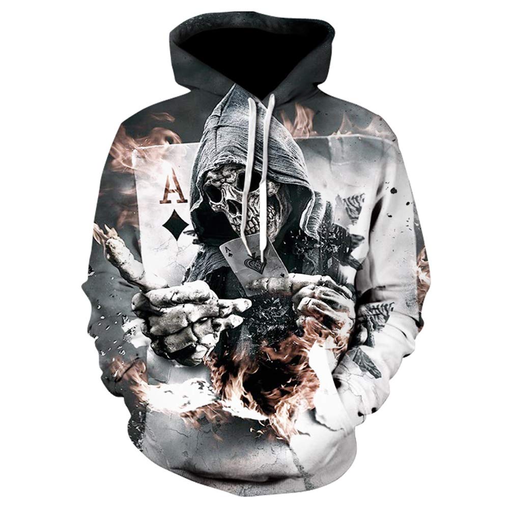 Lontse Hoodies Men Skull 3D Graphic Print Sweatshirts Pullover Tops with Pocket, Black4, 4XL
