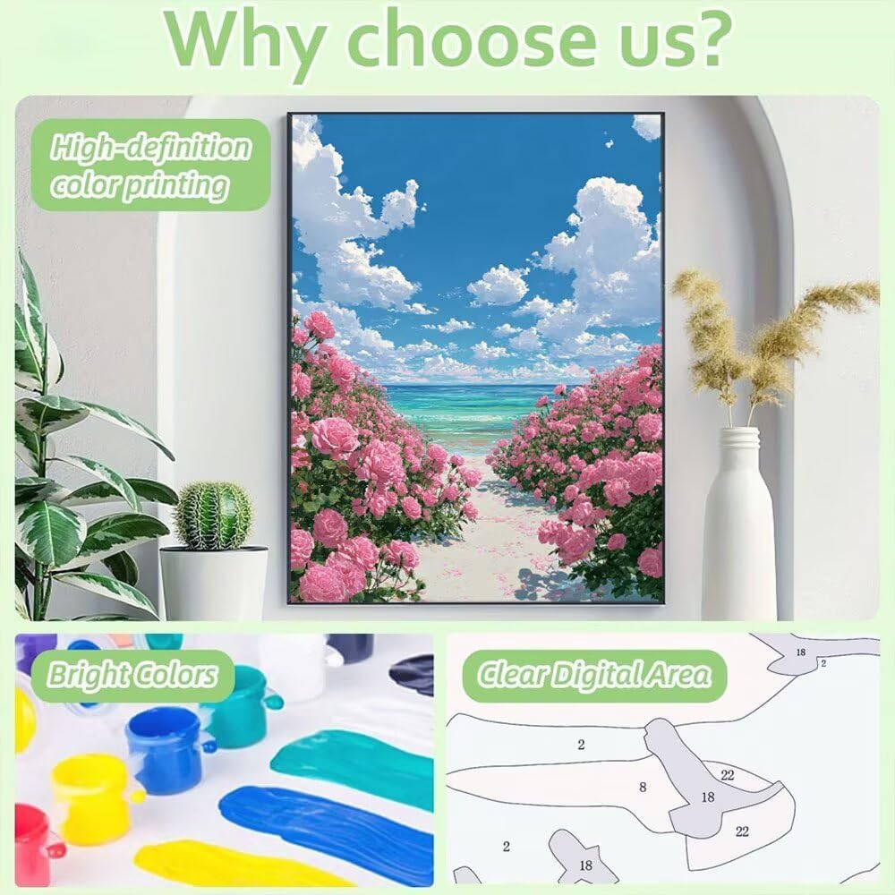Malen Nach Zahlen Erwachsene DIY Komplettset - Hochwertige Acrylfarben & Leinwand - Entspannendes Kunsthandwerk für Anfänger & Fortgeschrittene Ideales Home Deko Himmel Peonien Motiv (80x100cm) C-859