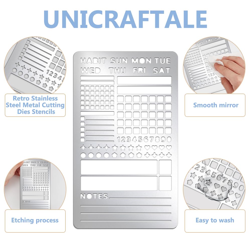 Set 6 Stencil Per Planner Flessibili Riutilizzabili – Per Bullet Journal, Calendario E Liste, In Mylar Spesso 7,5 Mil, Taglio Laser Di Precisione