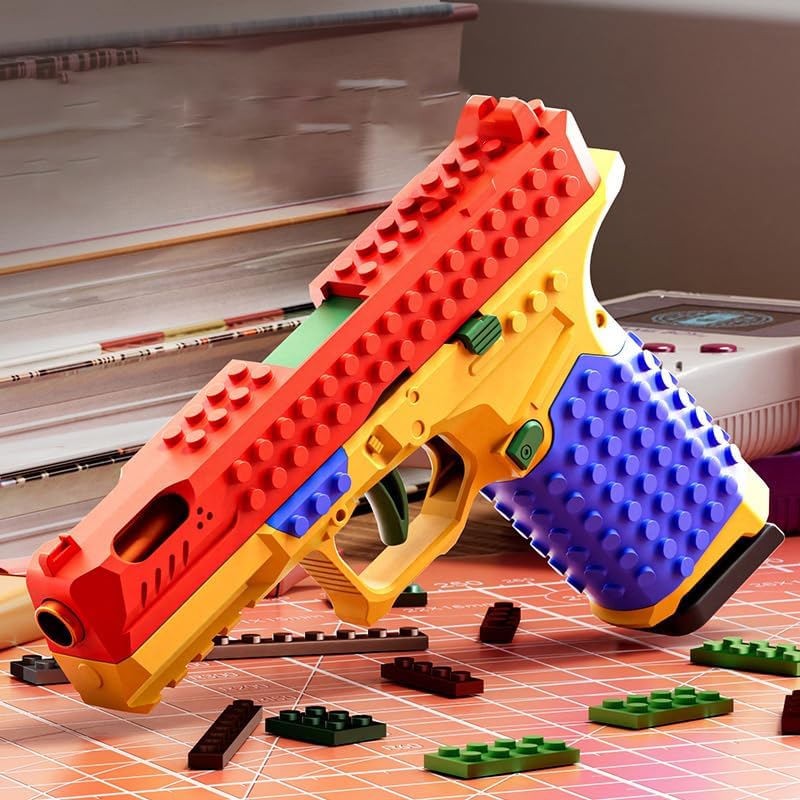 Building Block Toy Gun Set, Multicolor, DIY Tactical Handle, Outdoor Team Activities, Includes Display Stand and Ammunition