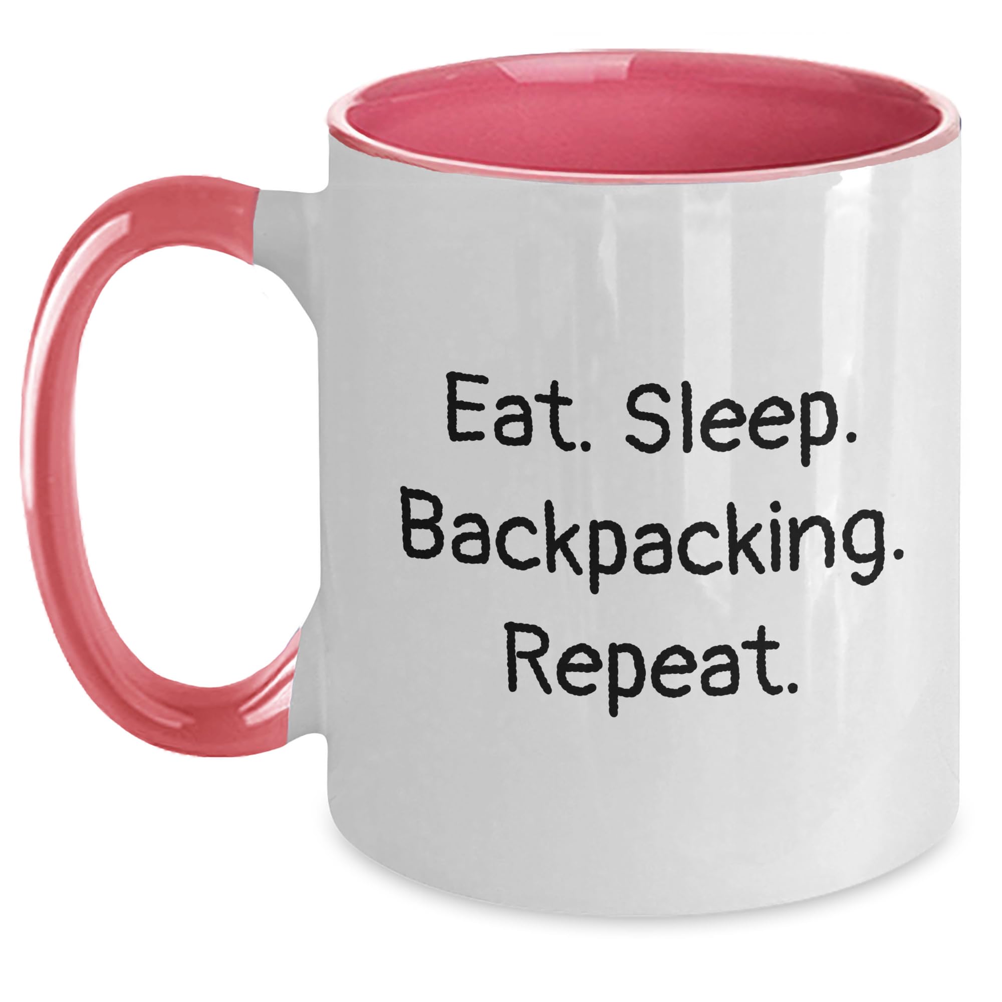 Backpacking Enthusiast Gifts from Friends for Christmas - Eat. Sleep. Backpacking. Repeat. Two Tone Coffee Mug