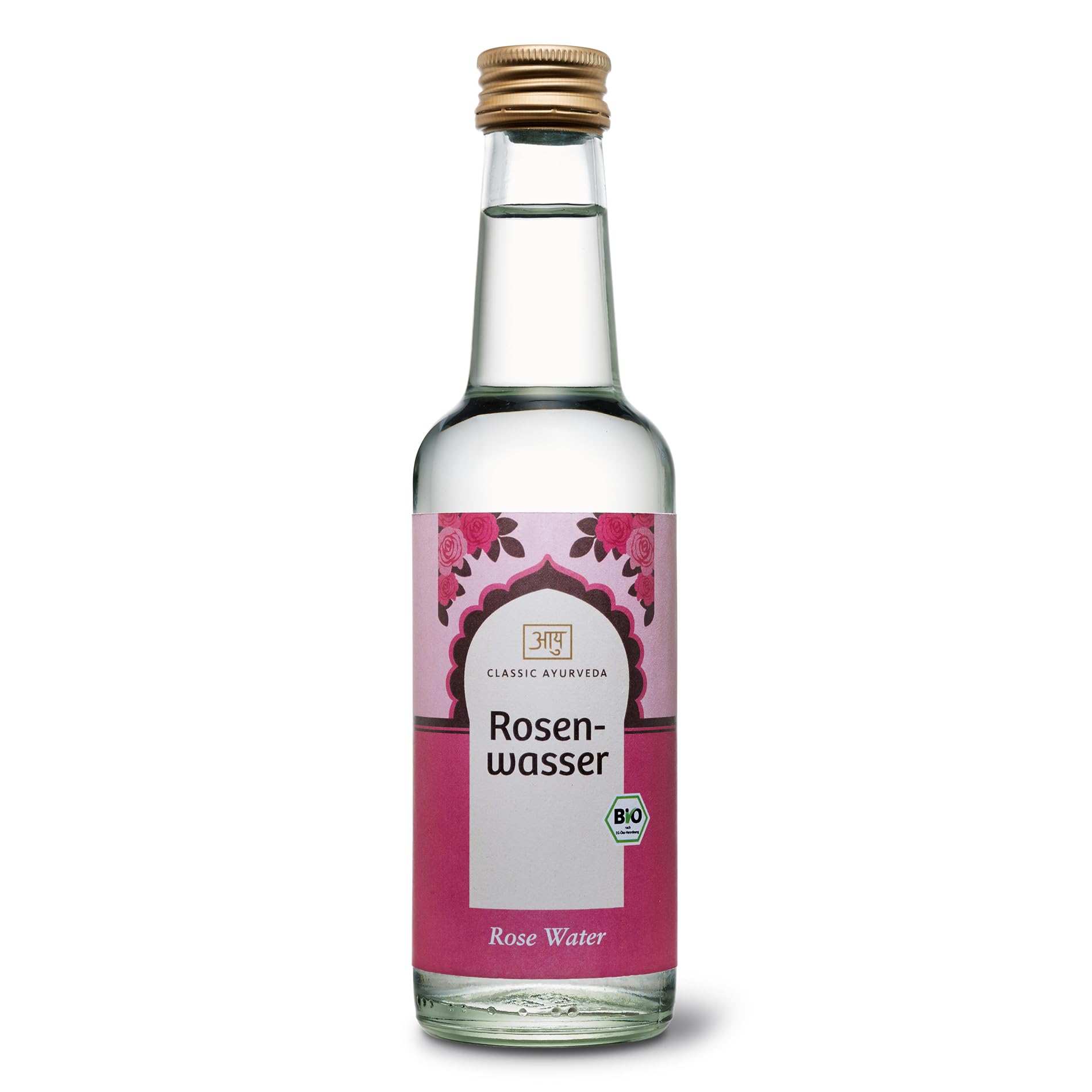 Classic Ayurveda Bio Rosenwasser - 250 ml – Rosenwasser für Lebensmittel, ideal zum Backen, Kochen & verfeinern von Süßspeisen, Glasflasche
