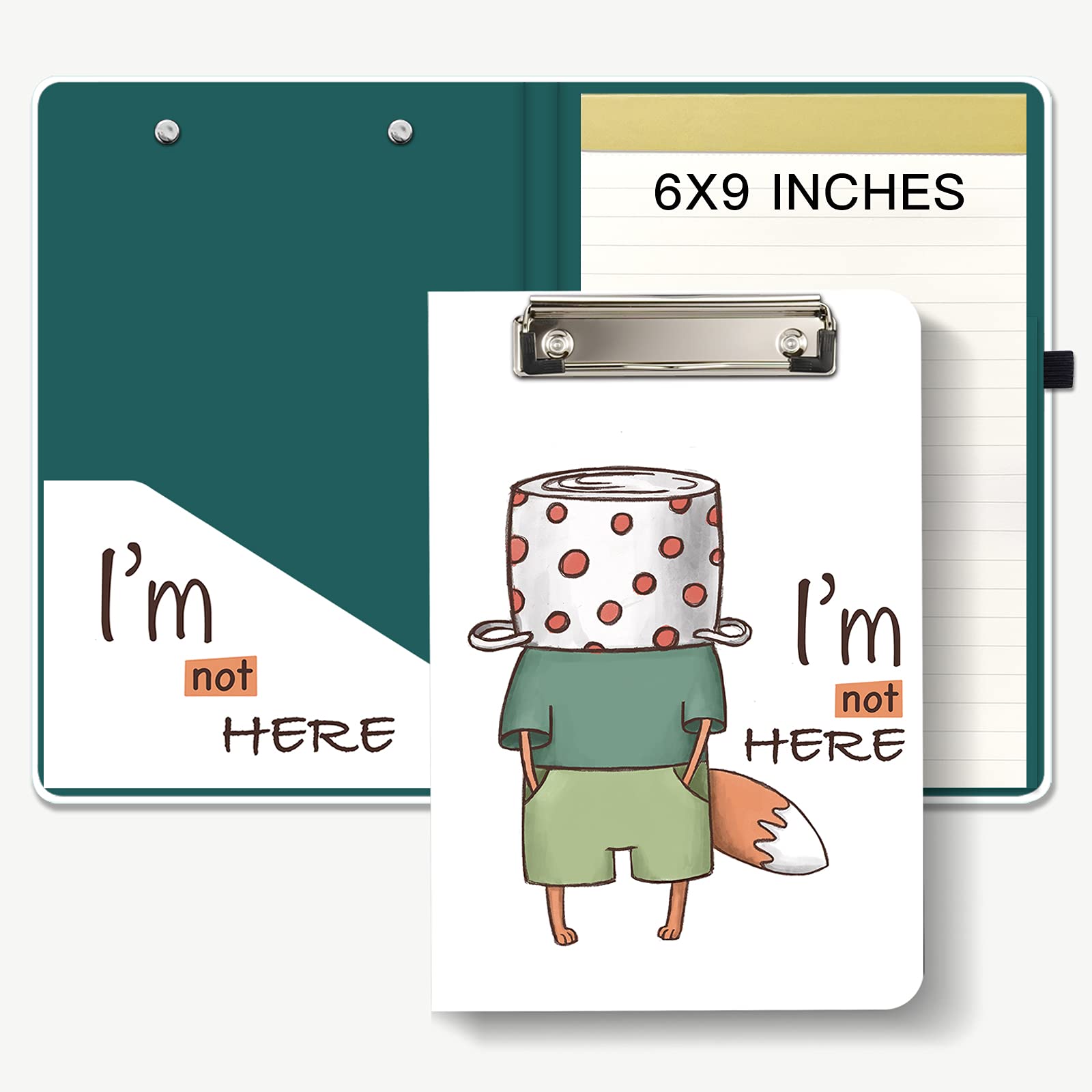 Hongri Mini-Klemmbrett mit nachfüllbarem liniertem Notizblock und Innentasche für Studenten, Klassenzimmer, Büro, Frauen, Mann, Standard A5 Größe 15.2x22.9 cm, Not Here