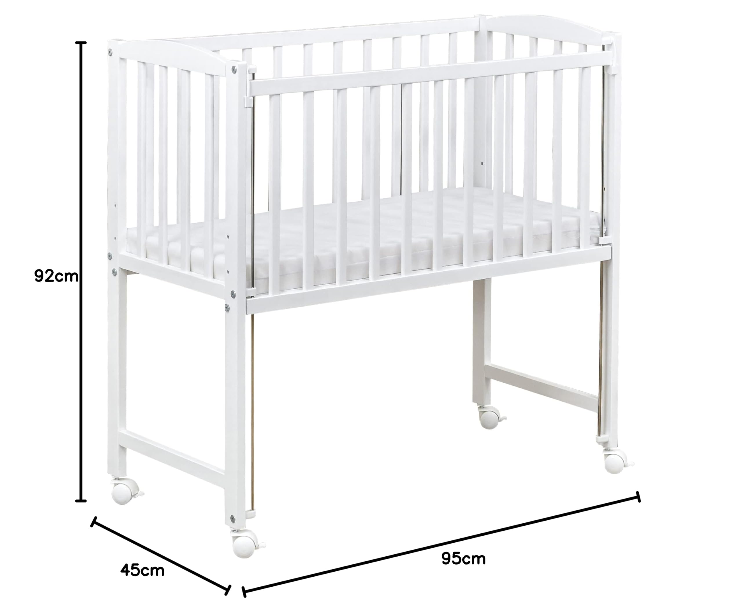 Baby Beistellbett weiß 90x40 cm höhenverstellbar mit Rädern und Matratze inkl. Kuscheltier Teddy