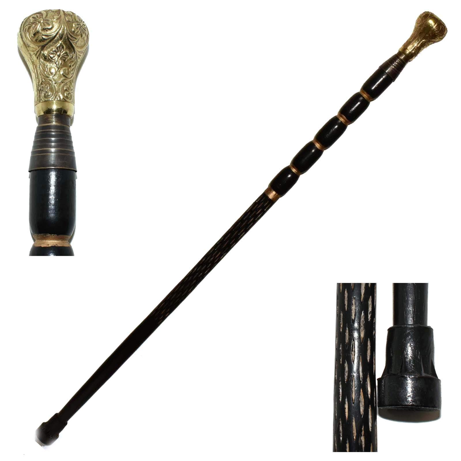 Eve.Store 38" Walking Stick in Steel - Solid Metal Canes with Detachable Brass Knob Handle - Handmad
