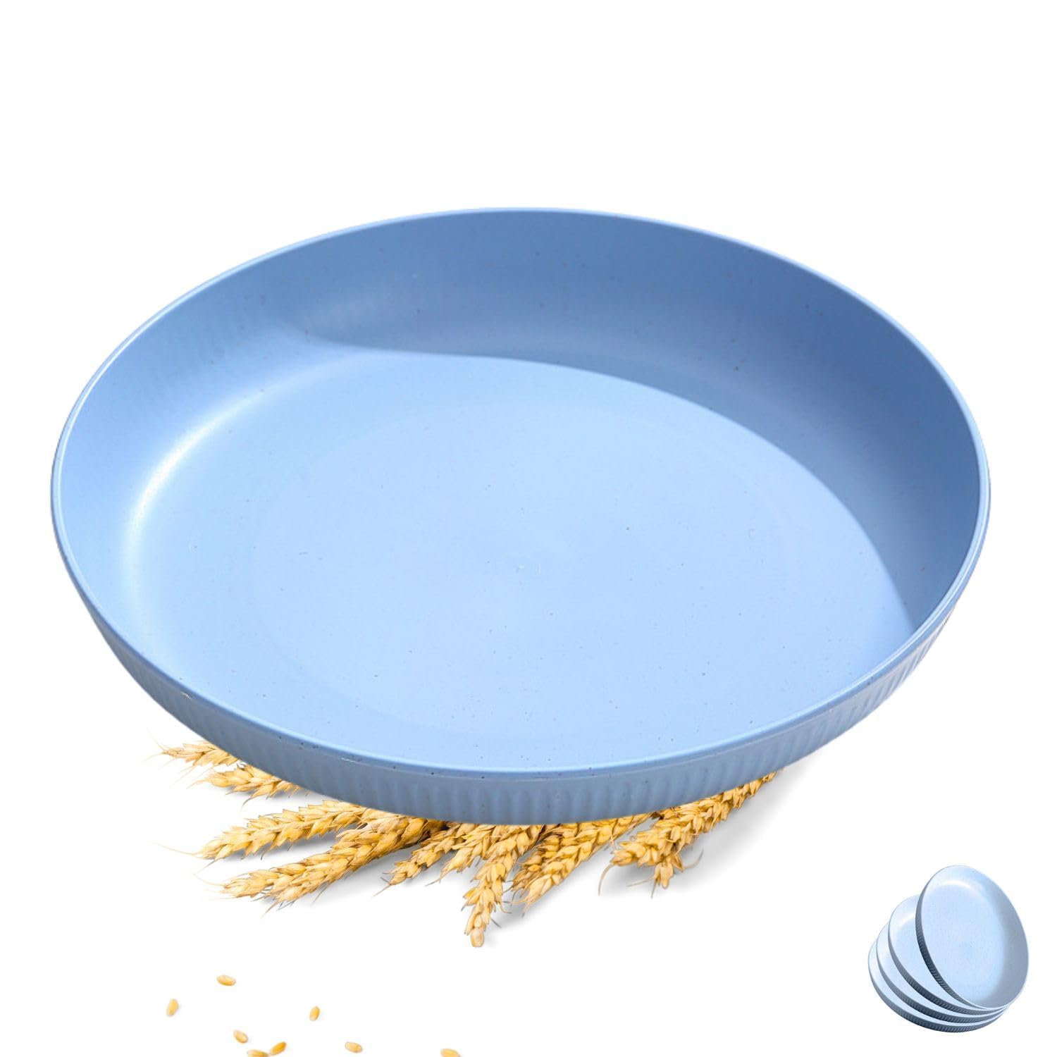 Unbreakable Wheat Straw Cereal Plates, Dishwasher Safe Kitchen Large Plates Dinnerware Set Perfect for Dinner Dishes Bpa Free Plate for Camping- Pack of 1- Blue-image-44