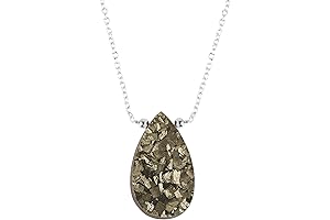 Natural Genuine Pyrite Druzy Pear Cabochon Necklace: A Gemstone Pendant Necklace