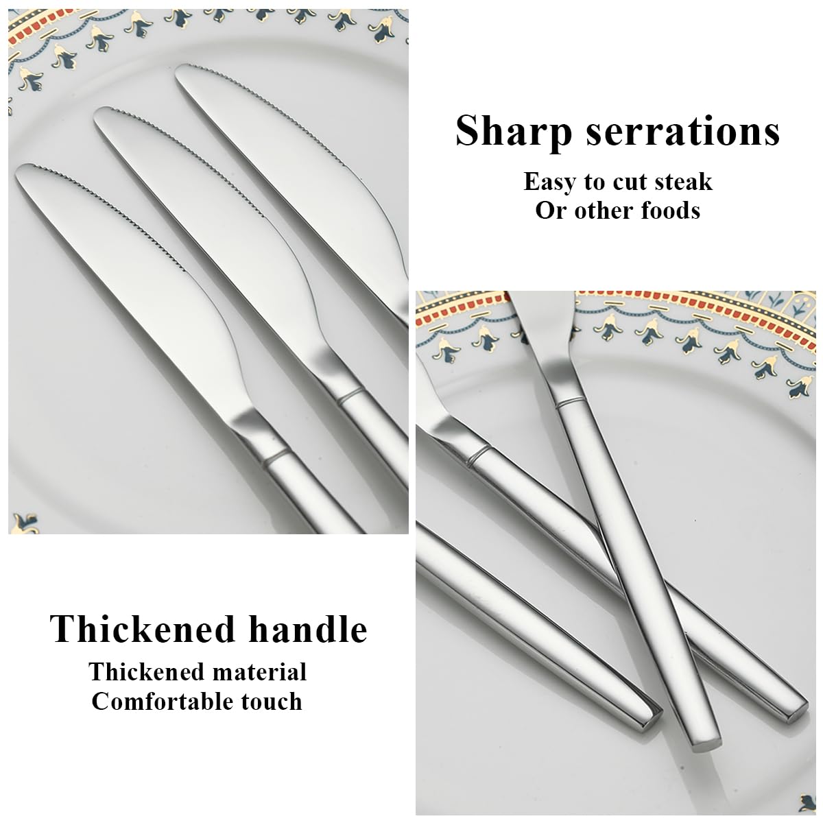 Berglander coltelli da tavola da 12 pezzi, coltello da cena moderno in acciaio inossidabile, coltello da burro, ideale per la casa, ristorante, hotel, matrimonio, lavabile in lavastoviglie