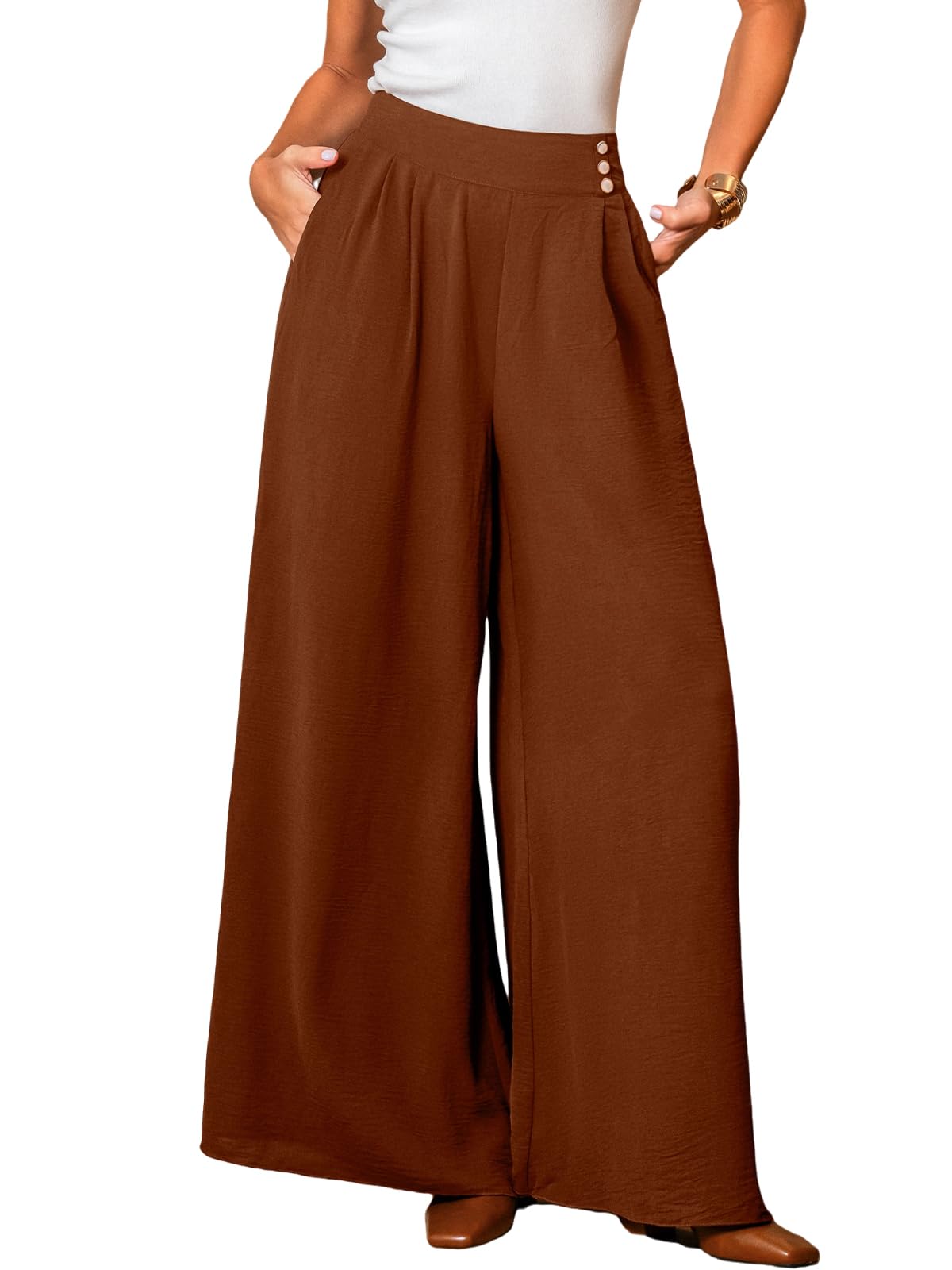CUPSHE Pleated Wide Leg Pants for Women with Pockets Loose Lightweight High Waist Flowy Business Casual Pants Beach
