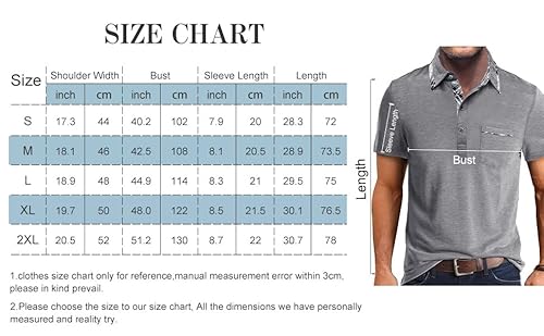 Comilaka Men's Short Sleeve Casual Polo Shirts Classic Button Contrasting Colors T- Shirts with Pocket Stylish Tops Light Grey - Image 7