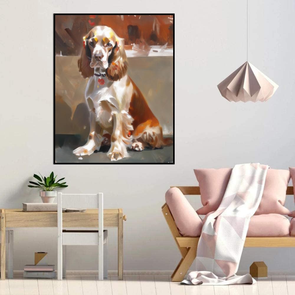DIY Paint by Numbers Cocker Spaniel Dog on Canvas Painting Kits for Adult, Beginner Oil Painting Kits Gift 20x24inch(50x60cm) Frameless