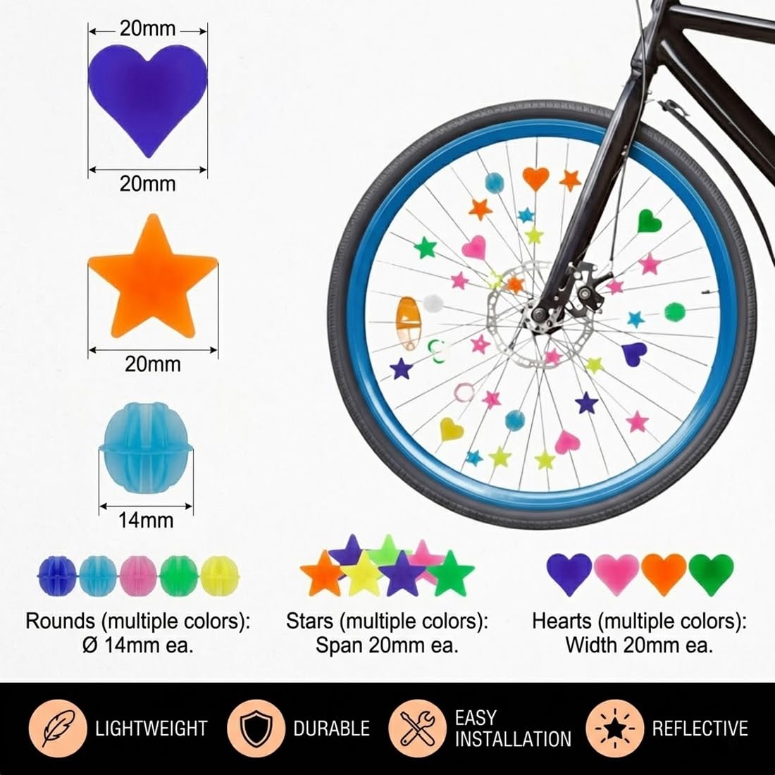 210 pezzi accessori bici bambina perline riflettenti cliccabili per ragazze e ragazzi