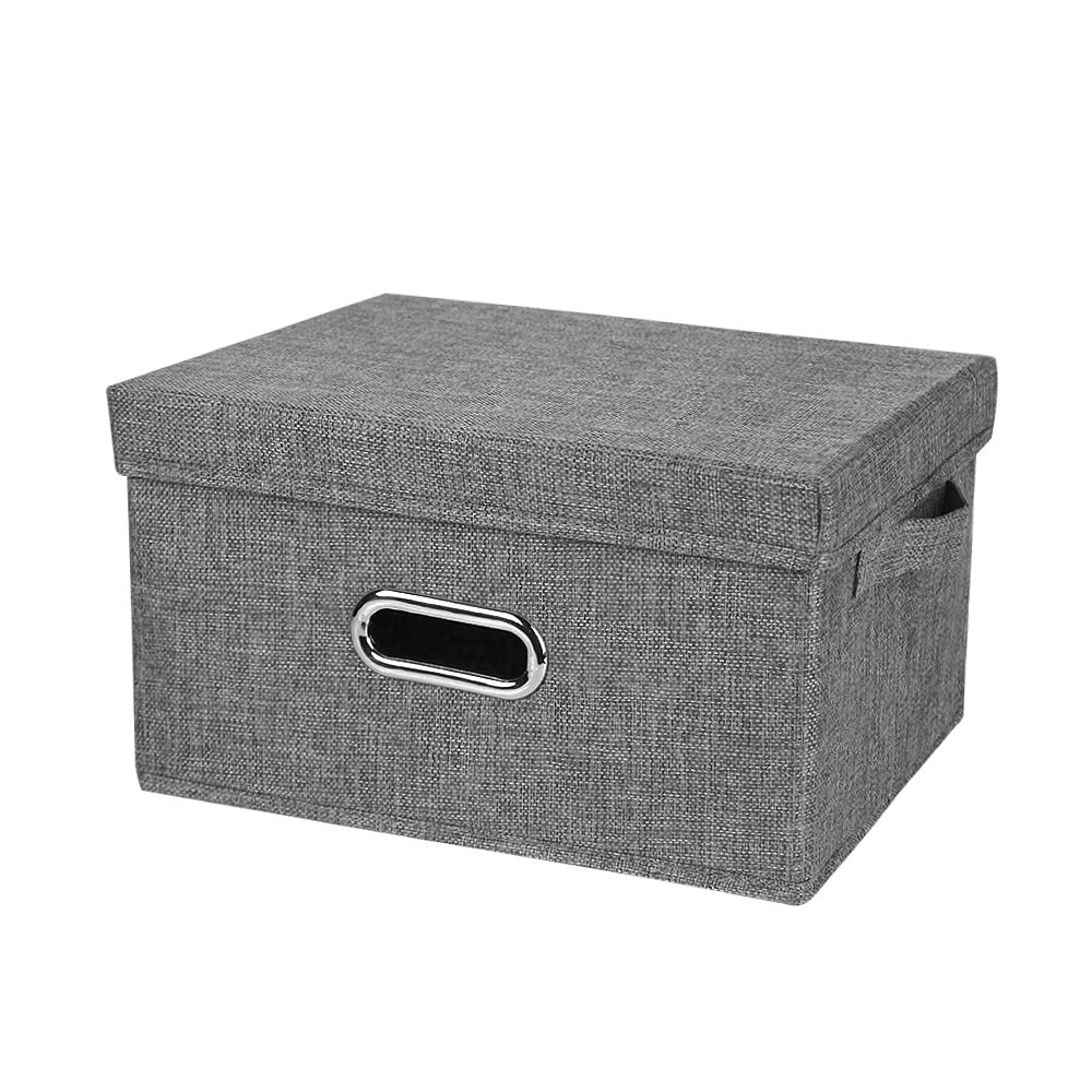 YWMEAC Wardrobe Storage Box for Clothes, Cotton Linen Collapsible Storage Box with Lid/Grey/L32 * W24 * H18Cm