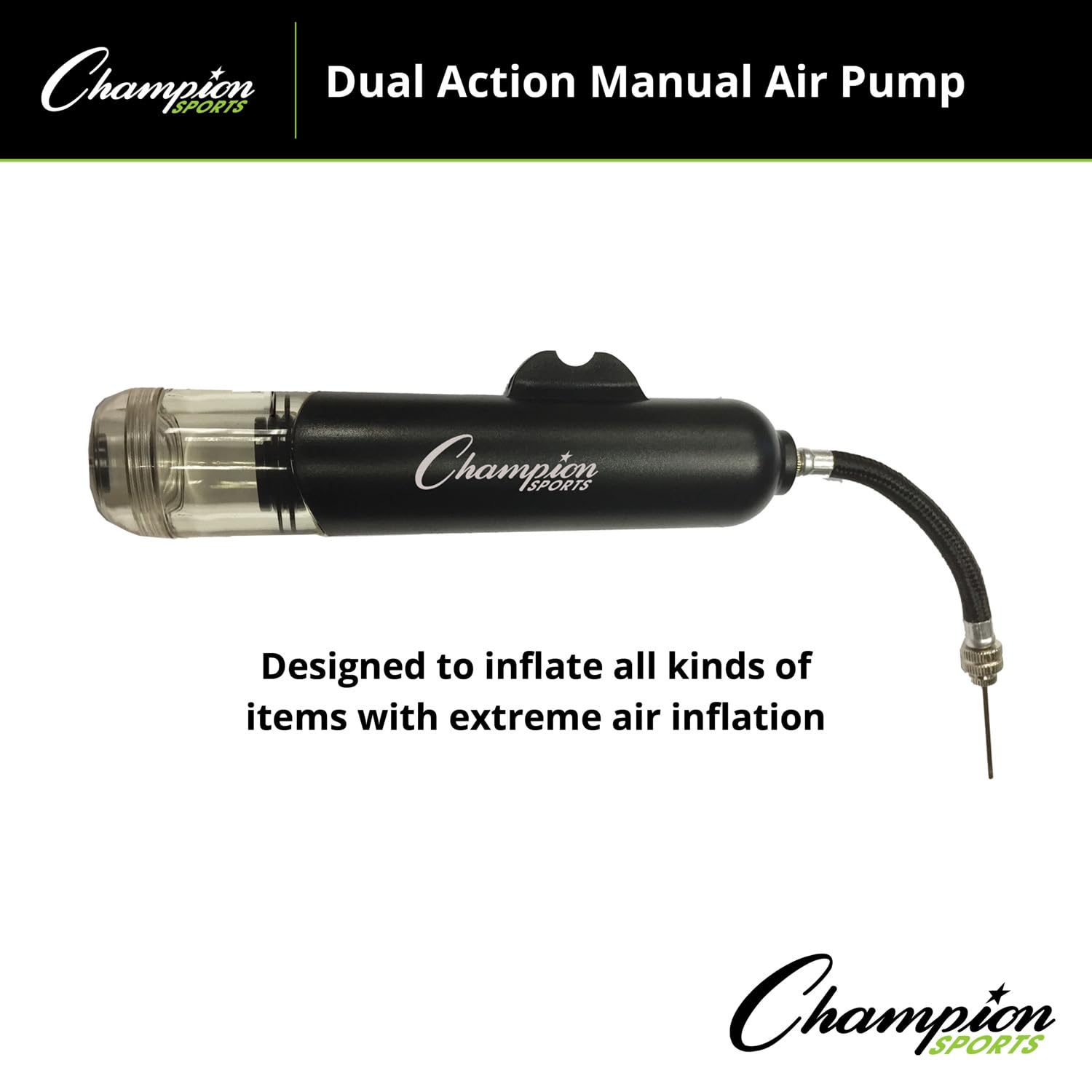 Champion Sports Unisex's Dual Action ręczna pompka powietrza, czarna, S