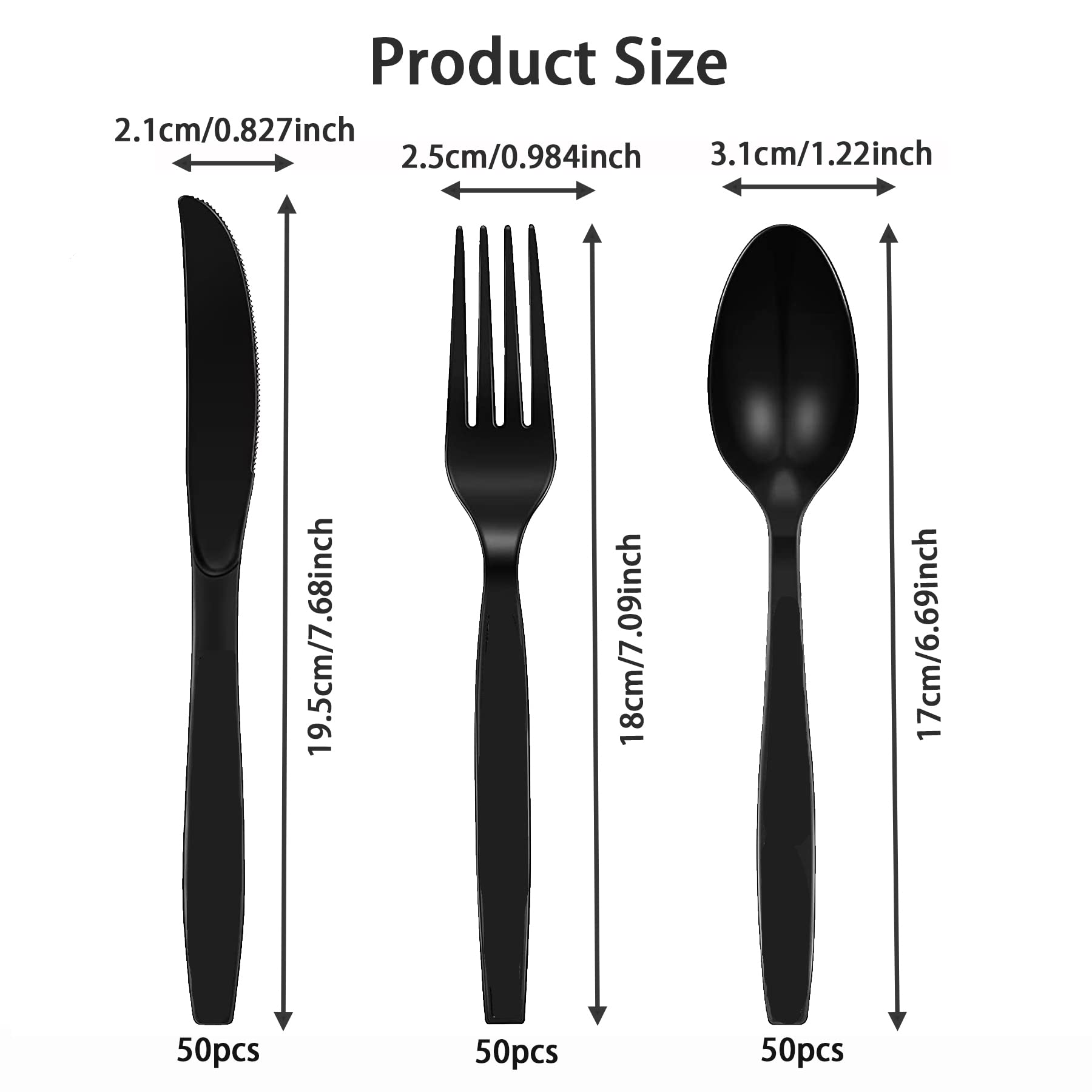 Couvert Plastique Kit 150 Couverts Xmart - Plastique épais Réutilisable (50 Couteaux/fourchettes/cuillères) Couvert Jetable