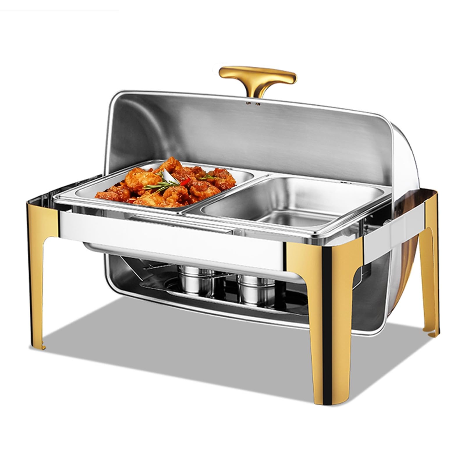 Set di scaldavivande a buffet, vassoio per alimenti in acciaio inox, contenitore per condimenti refrigerati da banco per feste e matrimoni