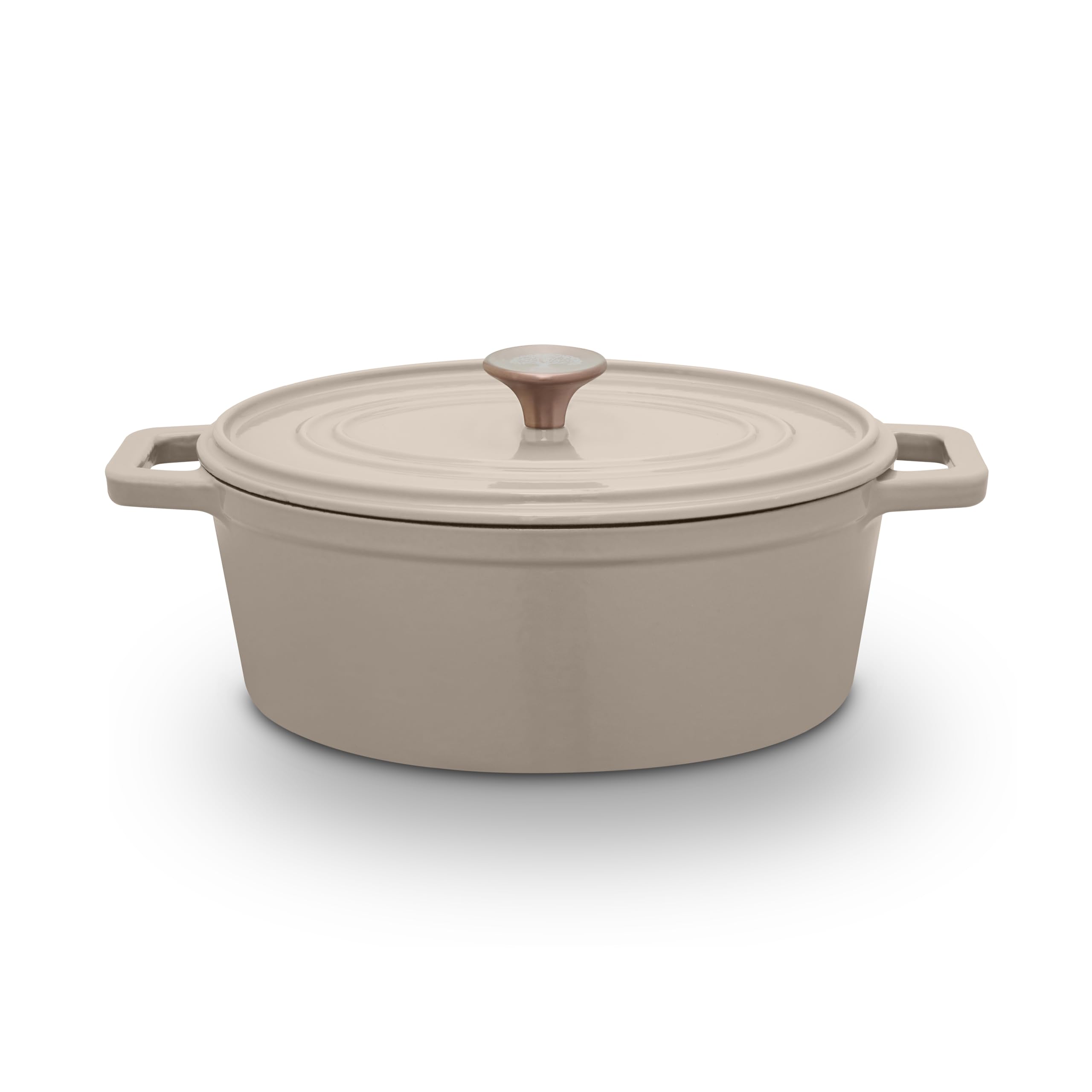 Barbary & Oak Nattura 29cm/4.3L Oval Cast Iron Casserole/Dutch Oven/Cooking Pot with Durable Enamel Interior, Self Basting Lid, Induction Compatible, Cashmere, BO800323CSH