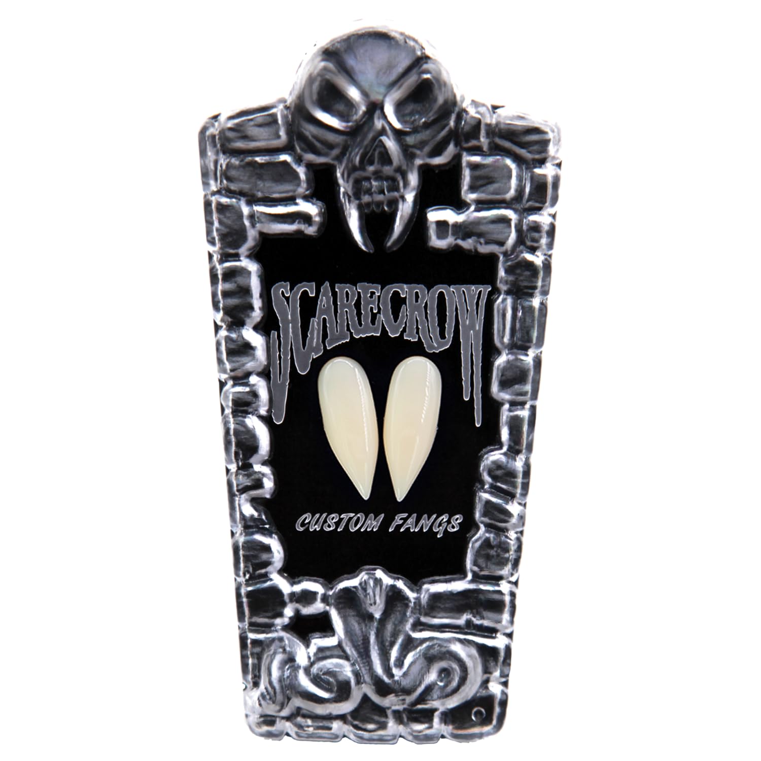 Smiffys Scarecrow Sabre Fangs, White Extra Long, in Skull Box, Cosmetics and Disguises Fancy Dress, Vampire Dress Up Cosmetics & Disguises.