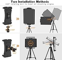 Vista 2 de Cenawin Tablet Tripod Mount Adapter with Ball Head, Holder for 4.7-12.9 Inch Tablets, Compatible with iPad Pro, Air, Mini, Selfie Stick, Monopod