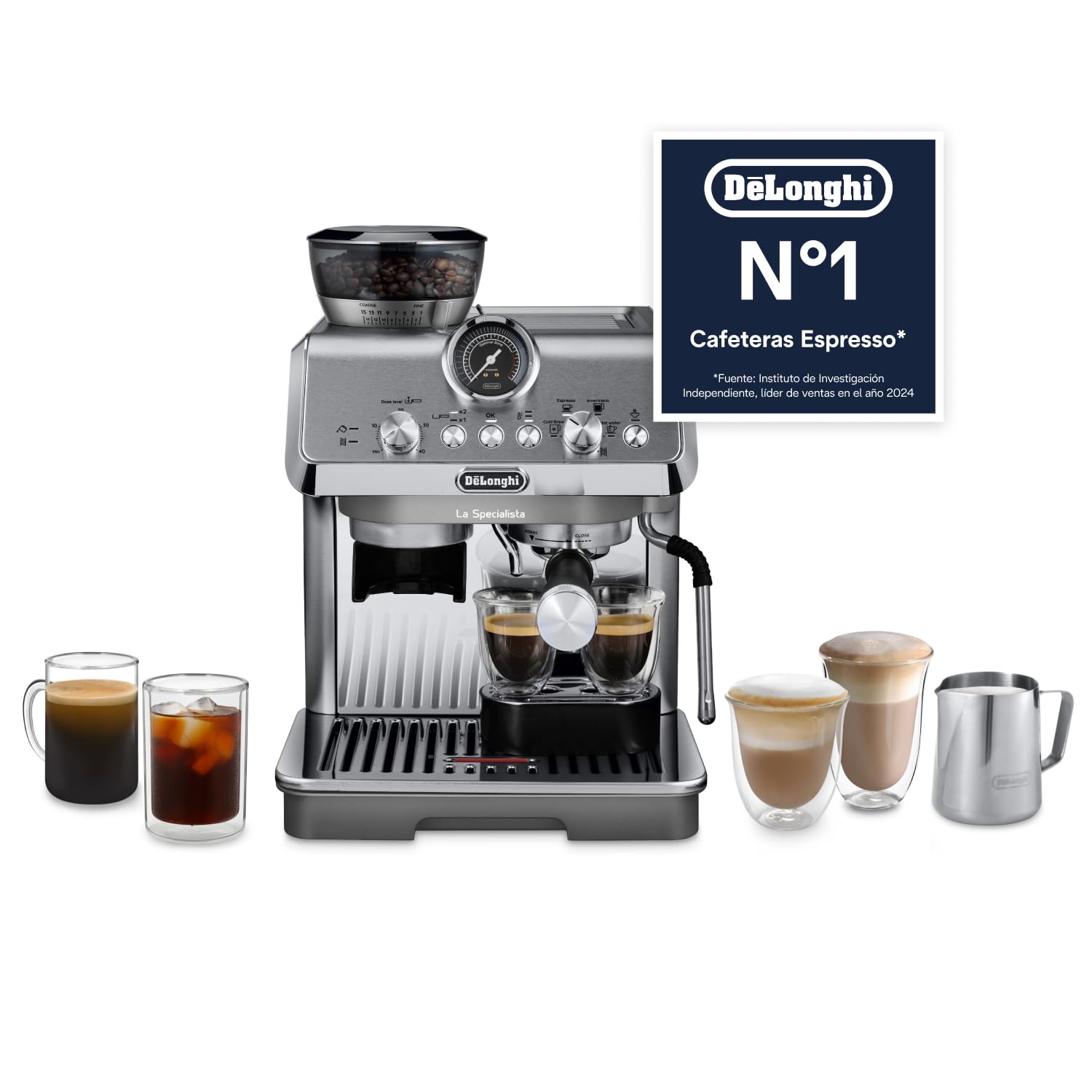 De'Longhi La Specialista Arte Evo EC9255.M, Máquina Café Espresso con Bomba, Función Cold Brew, Boquilla Espumadora de Leche Profesional, Tecnología con Sensor de Molienda, Incluye Kit Barista, Metal