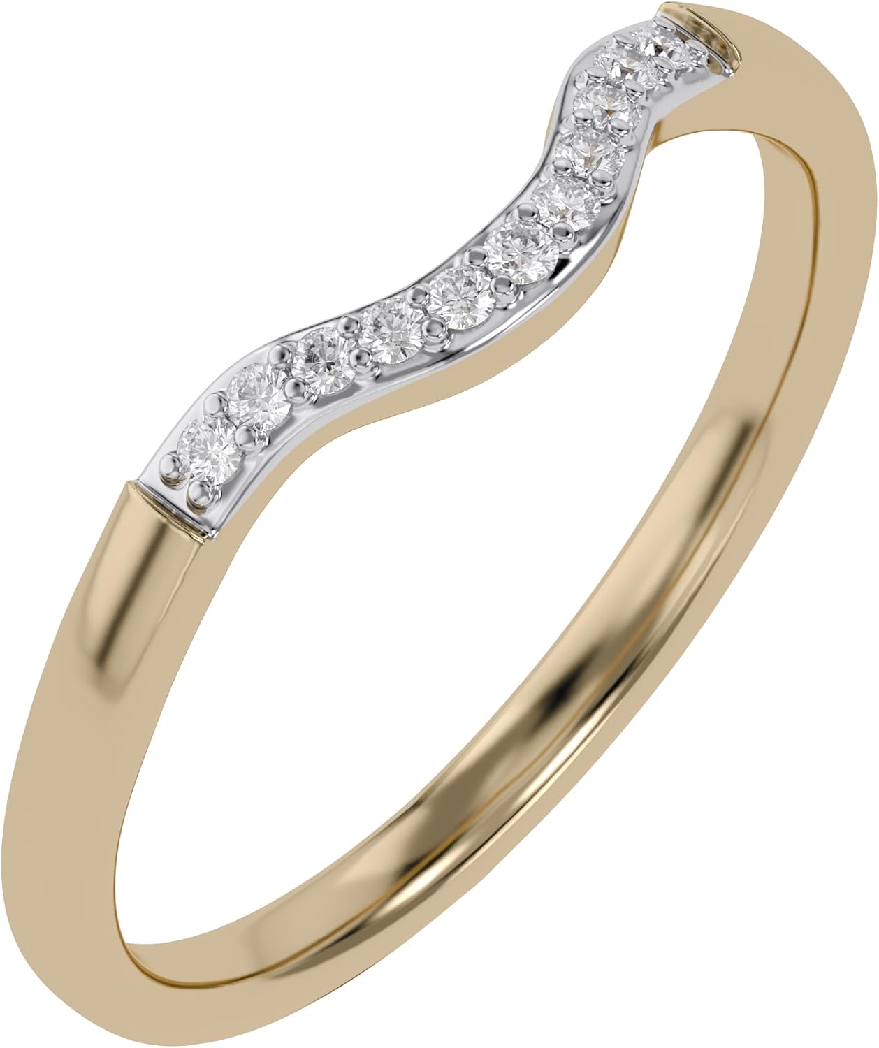 THE JEWEL ZONE Curved Stackable Wedding Band Ring for Women, 0.06 Cttw Round Cut Natural Diamond Accent Anniversary or Promise Ring in 14K Gold Over 925 Sterling Silver (I-J Color/I2-I3 Clarity)