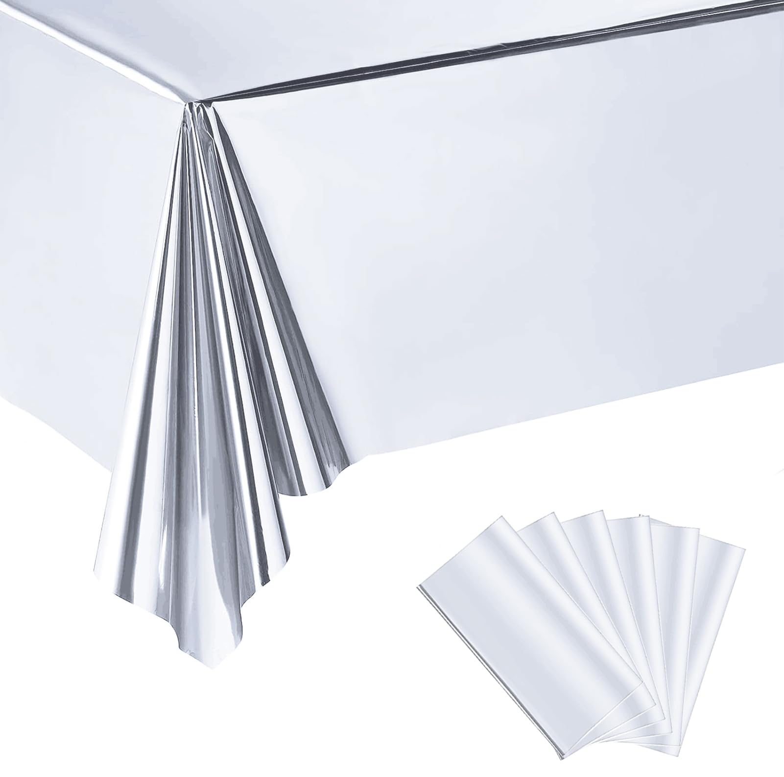 MaitianGuyou Party Rectangular Table Covers Table Cloth,54x108 Inch Foil Waterproof Tablecloth for Graduation Wedding Birthday Baby Shower Anniversary Party Decorations (6, Silver)