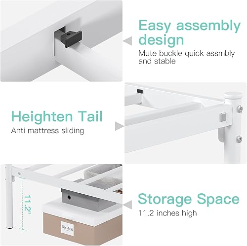 Miniatura 5 de Elephance - Marco de cama de tamaño individual de metal con cabecero vintage, marcos de cama individuales para niños con espacio de almacenamiento,