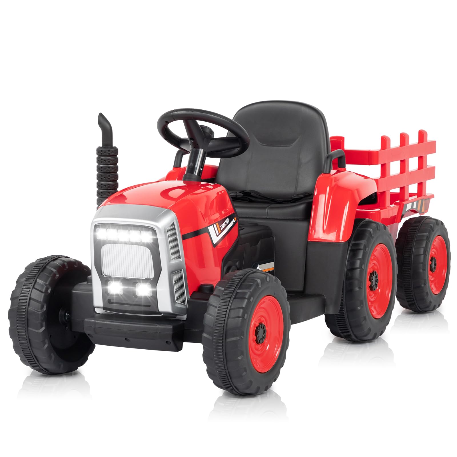 LALAHO Kinder Traktor mit abnehmbarem Anhänger LED Musik USB Hupe | Aufsitztraktor mit vielfältigen ofunktionen für Kleinkinder