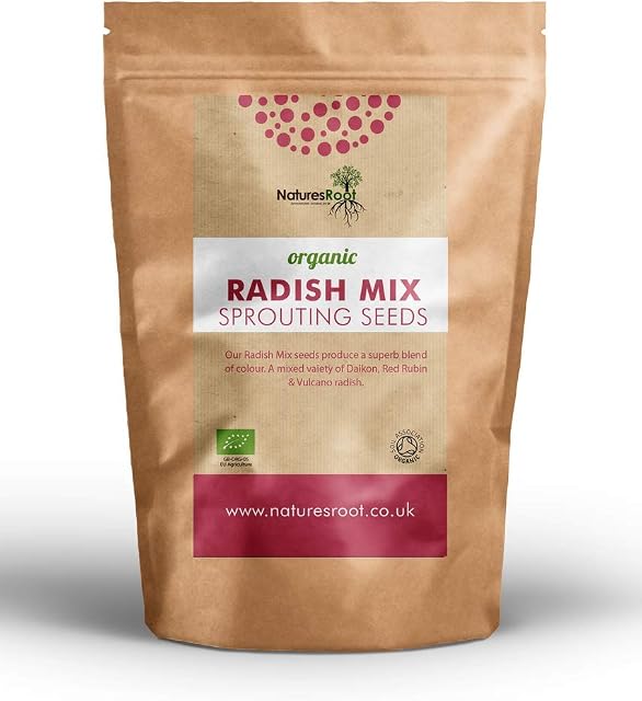 Natures Root Organic Radish Mix 500g - Microgreen Sprouting Seeds | Radish Sprouts | Healthy Superfood | Easy to Sprout | Resealable Pack