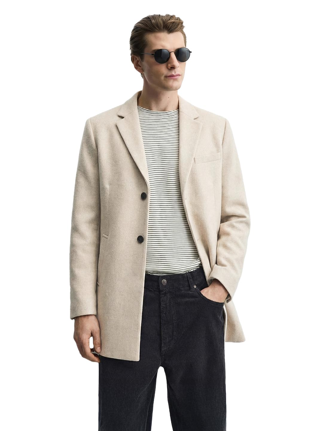 Men Regular Solid Notch Collar Long Sleeves Trench Coat-image-17